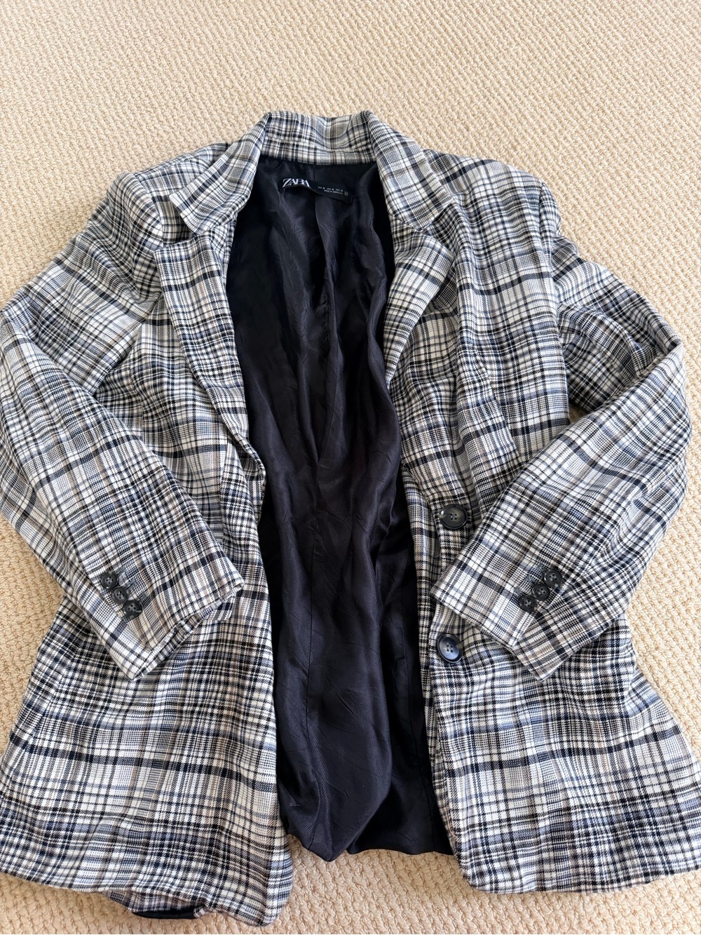 Zara Black and White Plaid Single-Breasted Blazer